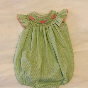 Smocked Bubble - Green / White / Pink